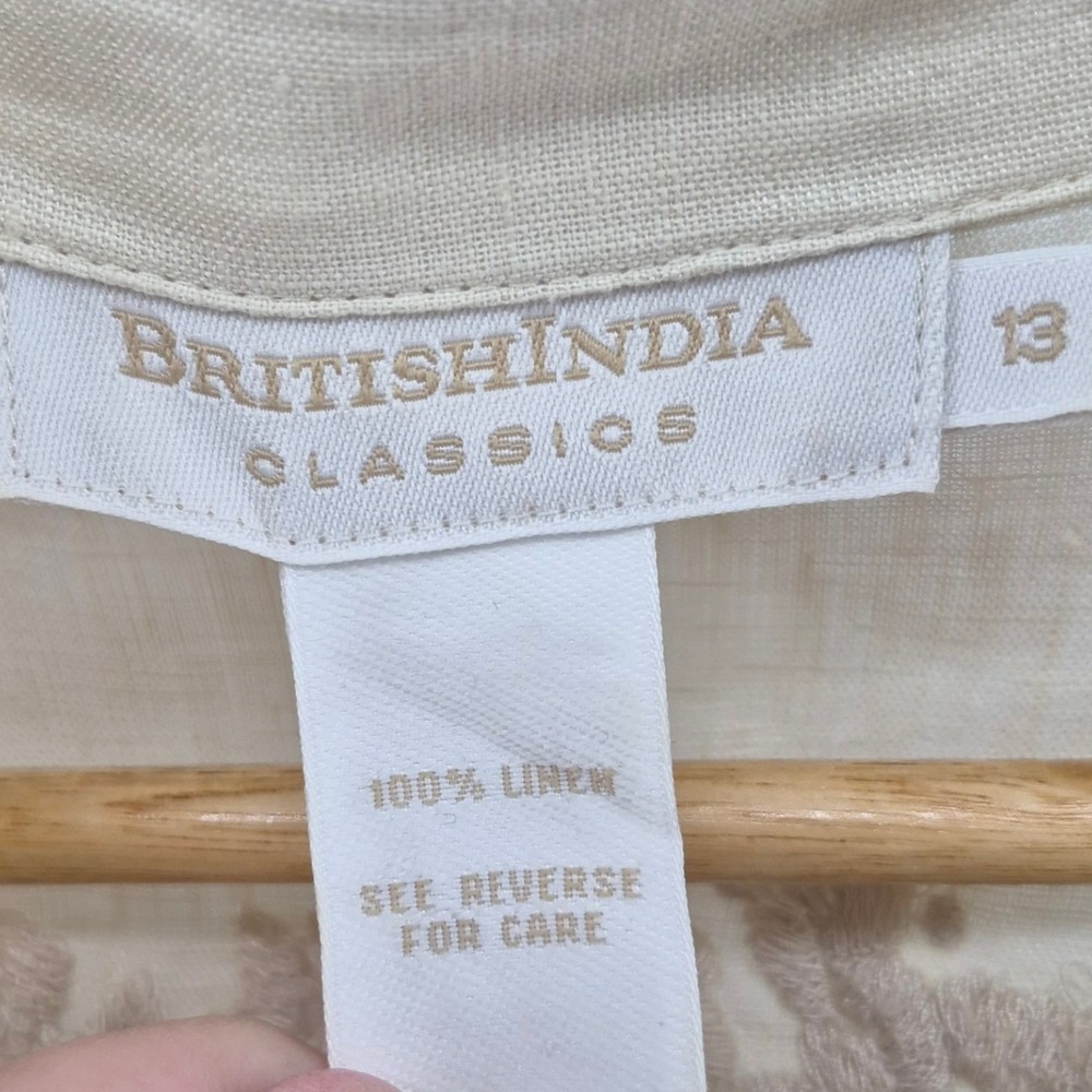 BritishIndia Classics 100%‎ Linen Tunic Blouse 13 L Cream Embroidered Resortwear - Picture 4 of 11